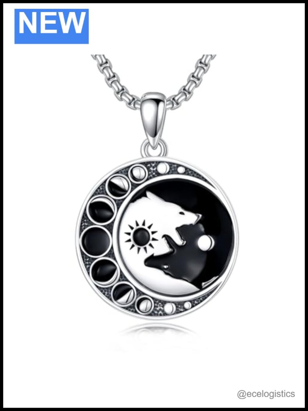 925 Sterling Silver Wolf Yin Yang Pendant Necklace